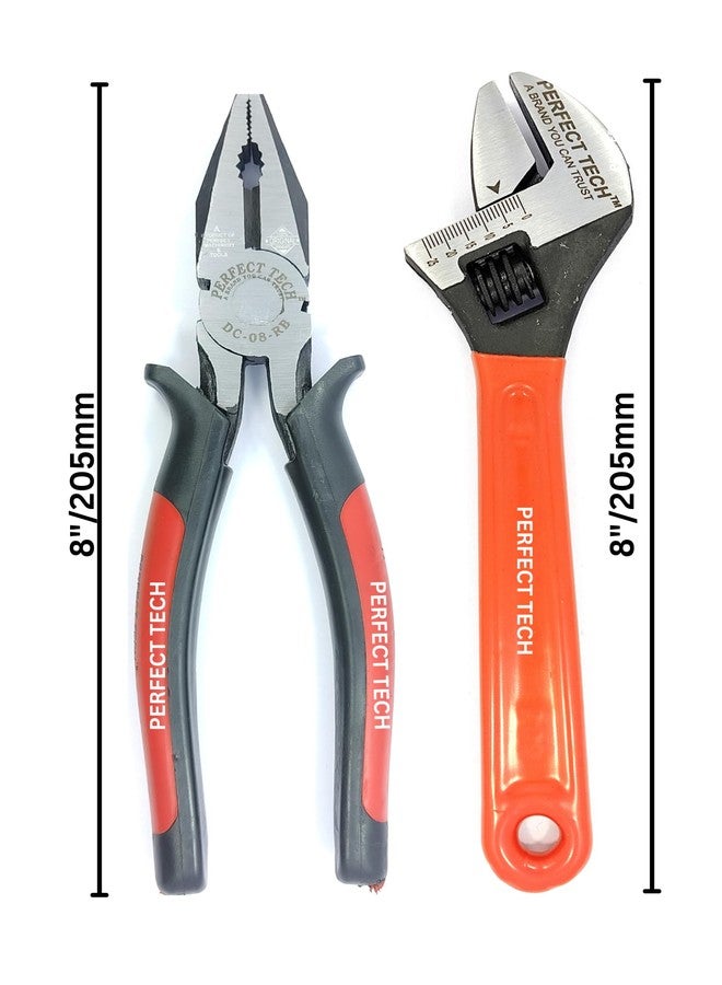PERFECT TECH Combo Set of 2 Combination Cutting Plier 8 | Adjustable Wrench 8 Inch | Heavy Duty | Tools Kit Set | Steel Pliers Original | Heavy Duty - Image 2